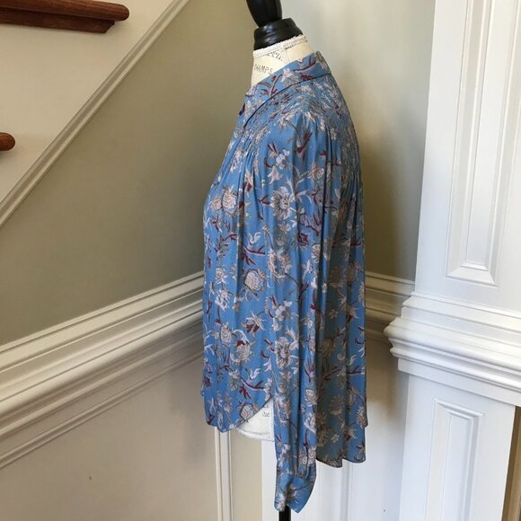 Veronica Beard Dazed Floral Blouse Top Shirt Womens 6 Blue Smocked Long Sleeve - Picture 10 of 13